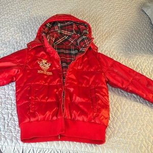 Supreme Master TV XS Red Puffer Jacket with removable hood